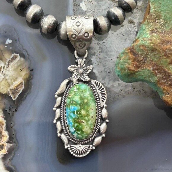 Jewelry - Sterling Southwestern Style Sonora Gold Turquoise Decorated Pendant For Women